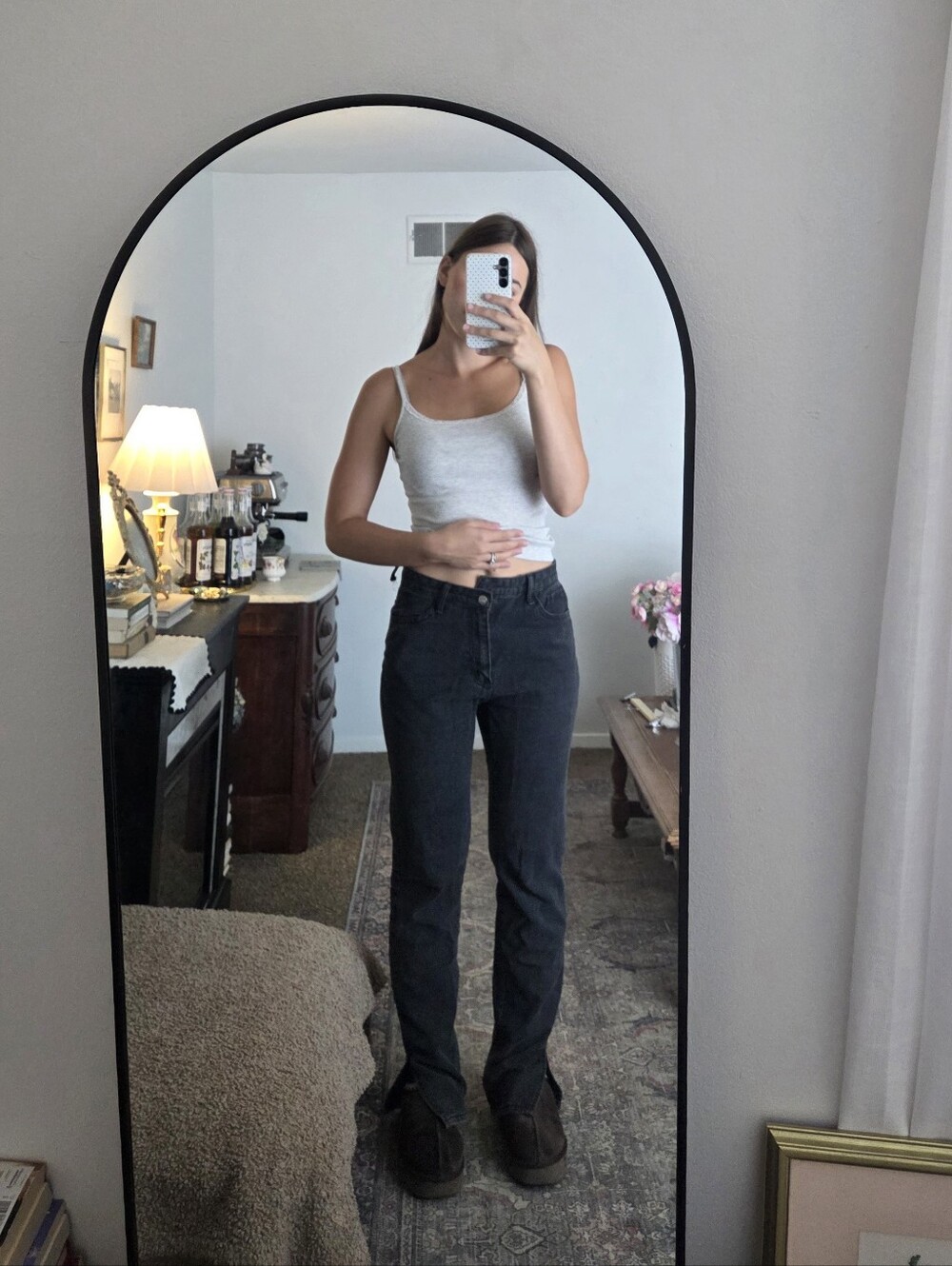 asymmetrical Black Washed Straight-Leg Jeans